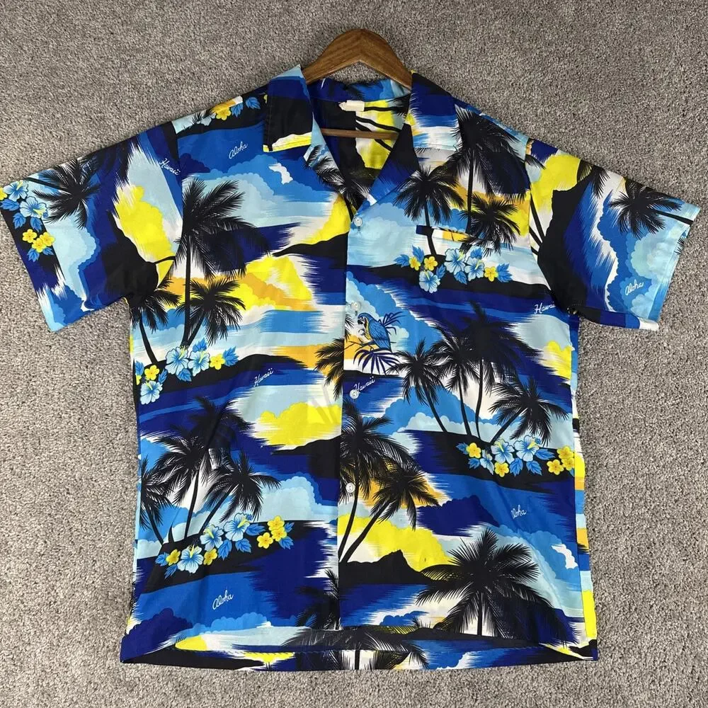 Orchid Fashion Shirt Men XL Blue 100% Rayon Hawaiin Camp True Vtg 70s READ